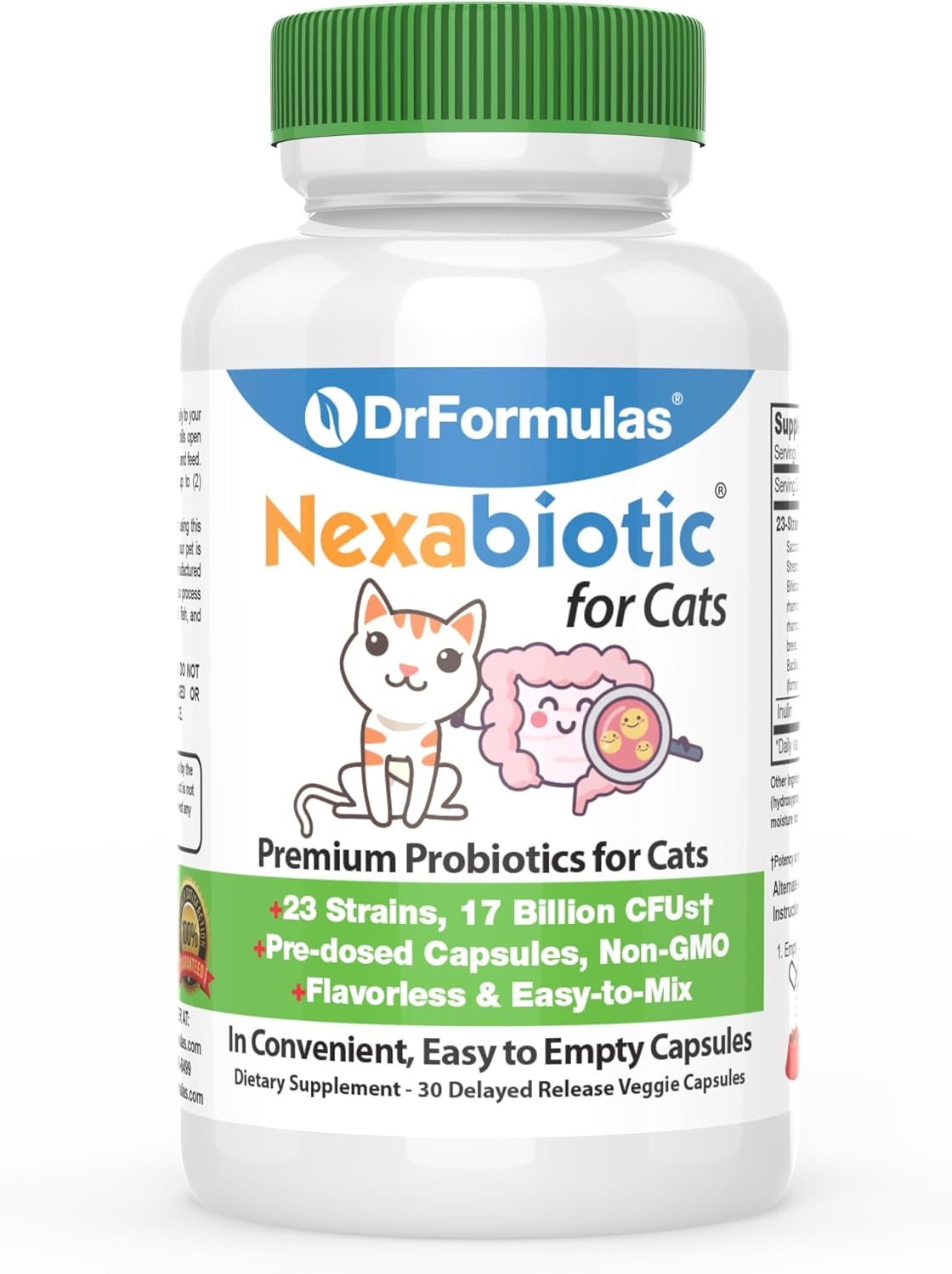 Drformulas Nexabiotic Probiotics For Cats Powder | Treats Diarrhea For Pets With Saccharomyces Boulardii Lactobacillus Acidophilus, Best Probiotics Supplement For Digestive Health 30 Capsule