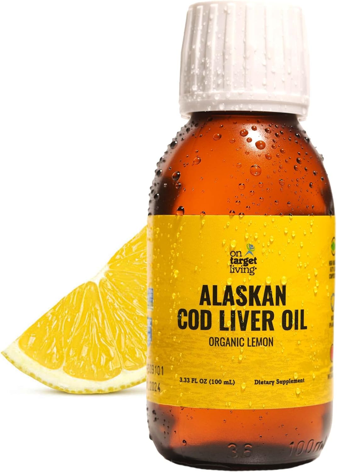 On Target Living Alaskan Cod Liver Oil- Travel Size 3.33 oz. | Naturally Occurring Vitamins A & D | Organic Lemon Flavor | Premium Line Caught Cod Liver Oil |