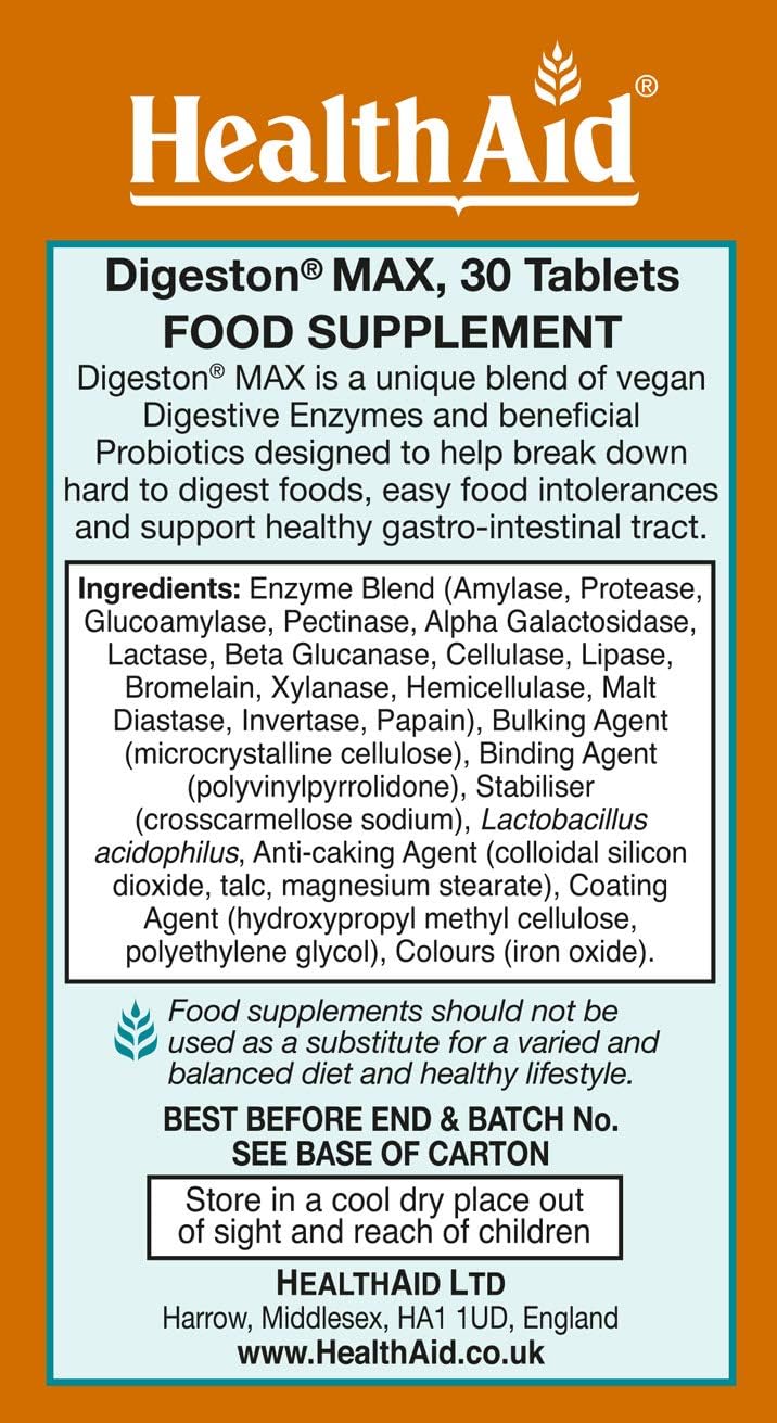 HealthAid Digeston Max Tablets, 30-Count : Amazon.co.uk: Health & Personal Care