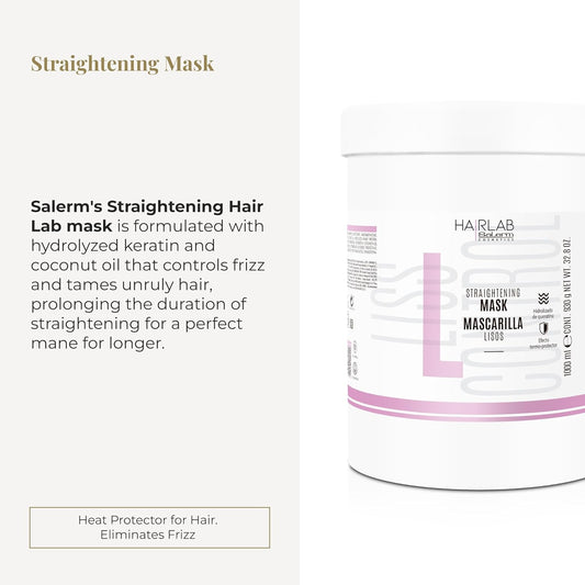 Salerm - Smoothing Hair Mask - Lisos Hair Lab - 1000 Ml - Perfect Smoothing For Unruly Hair - With Hydrolyzed Keratin And Coconut Oil - Heat Protector For Hair - Eliminates Frizz