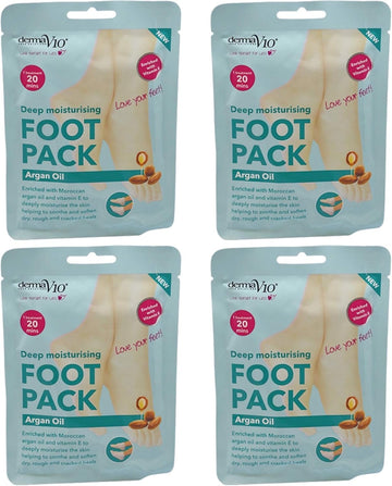 Derma V10 Foot Pack Mask (4 Pack) Deep Moisturising Tea Tree And Peppermint Oil, Honey And Almond Oil Moroccan Argan Oil & Hemp Seed Oil (Moroccan Argan Oil)