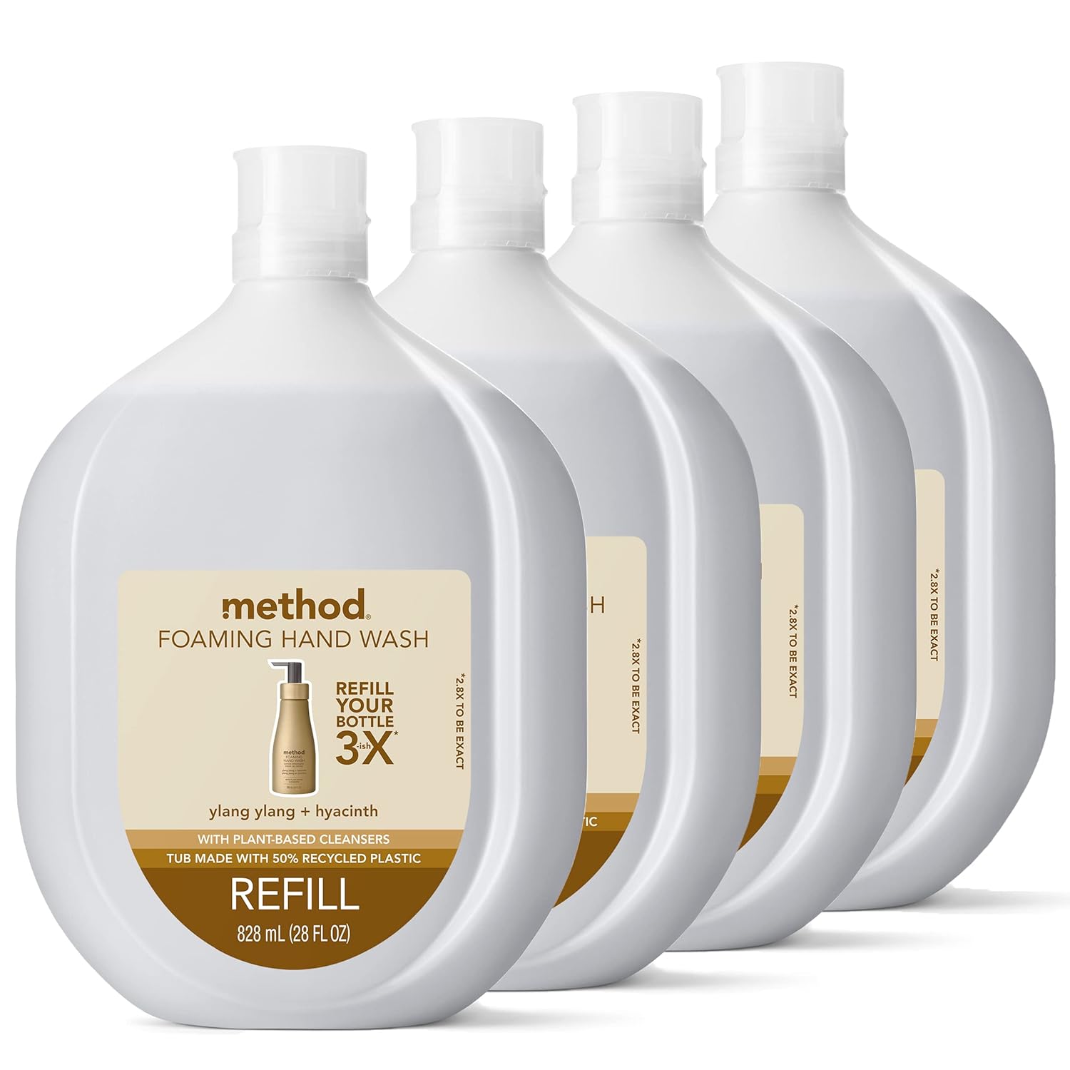 Method Premium Foaming Hand Wash Refill, Ylang Ylang + Hyacinth, Recyclable Bottles, Biodegradable Formula, 28 Fl Oz (Pack Of 4)