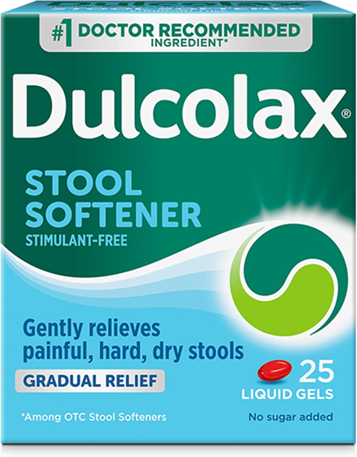 Dulcolax Stool Softener Laxative Liquid Gel Capsules, Gentle Constipation Relief For Hard, Dry Stools, Docusate Sodium 100 Mg, 25 Count