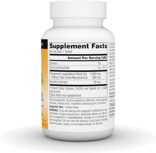 Source Naturals Resveratrol 500, Heart Support & Healthy Aging*, 500 Mg - 30 Tablets