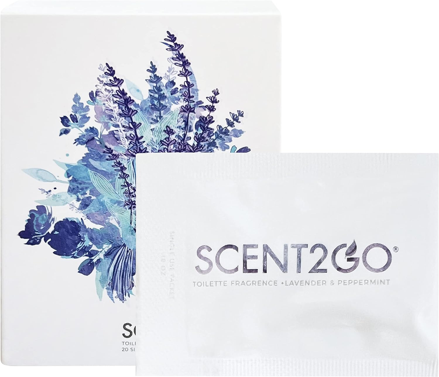 Scent2Go Toilette Fragrance Dissolvable Powder - Discreet Travel Size Packet - 20 Pack - Leak Proof - Natural Odor Eliminator - Lavender + Peppermint Scent : Health & Household
