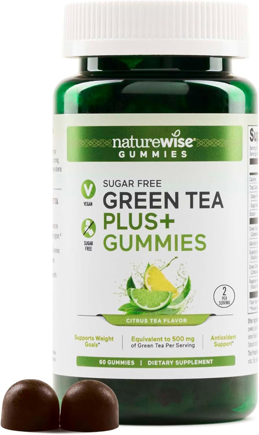 Naturewise Green Tea Gummies - Keto, Sugar Free - Supports Fitness Goals For Women & Men - 500Mg Green Tea + Raspberry Ketones, Garcinia Cambogia - Vegan, No Gluten - 60 Count[1-Month Supply]