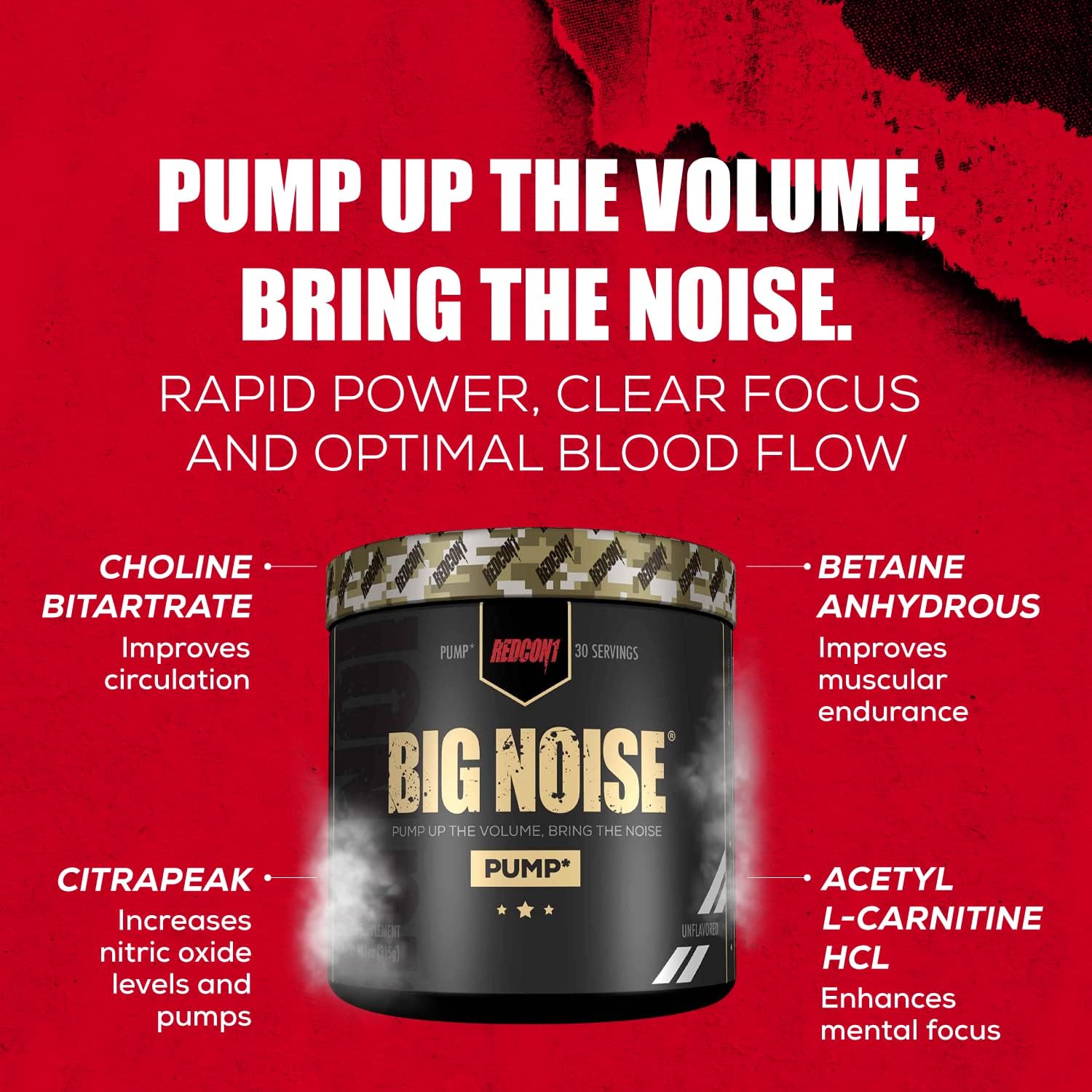 REDCON1 Big Noise Non-Stim Pre Workout - Pump, Muscular Endurance + Fo