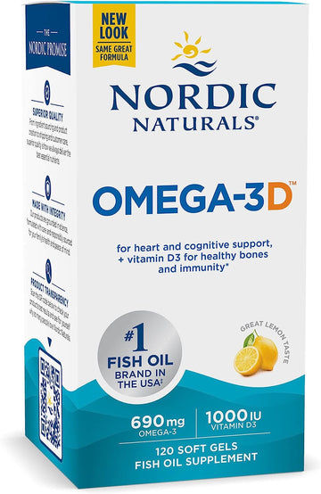 Nordic Naturals Omega-3D, Lemon Flavor - 120 Soft Gels - 690 mg Omega-