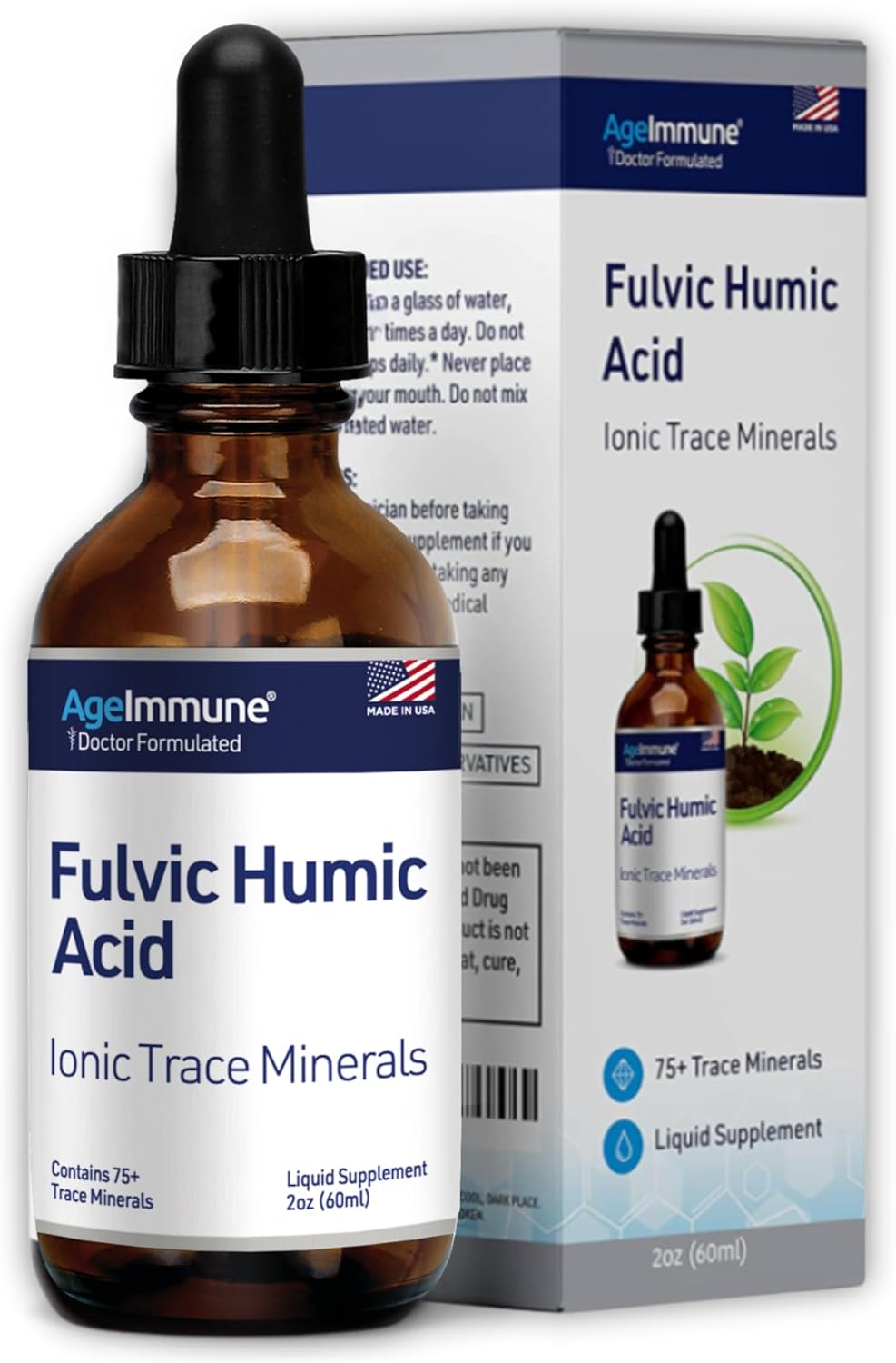 Fulvic Humic Acid Ionic Trace Minerals with Electrolytes Liquid Supplement. 75+ Plant Derived Mineral Drops for Energy Boost and Hydration. Up to 8 months supply. 2oz