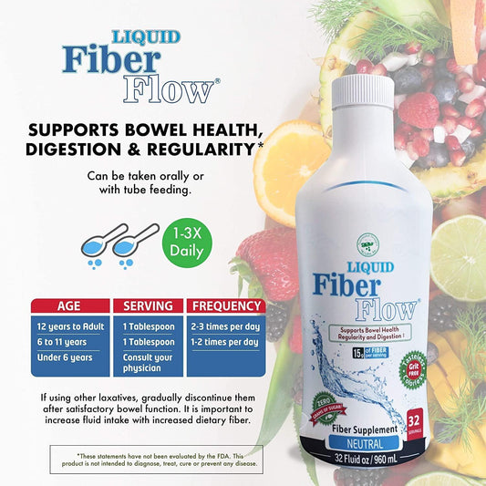 Nutritional Designs Liquid Fiber Flow, Gentle Daily Digestive Supplement For Constipation Relief & Gut Health, Sugar-Free, Natural Bowel Regularity For Healthy Intestinal Balance, Flavorless, 32 Fl Oz
