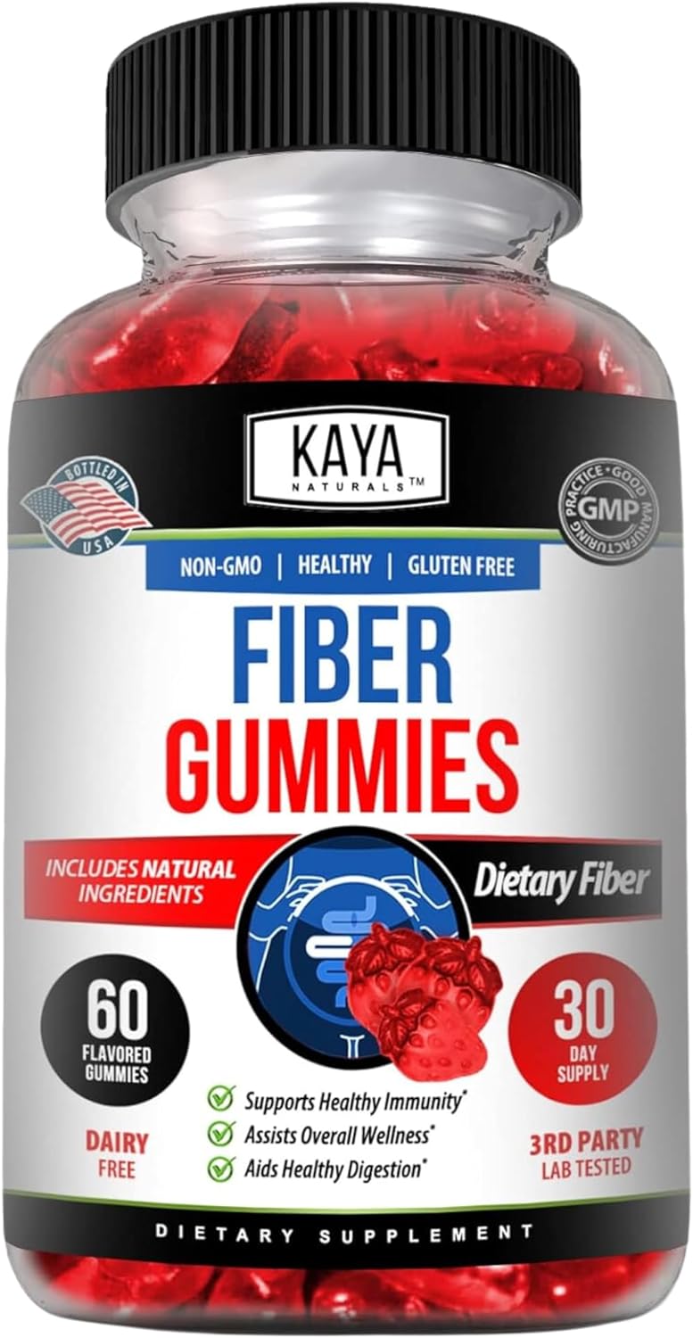 Kaya Naturals Fiber Gummies (60 Gummies) | Adult Dietary Fiber for Men and Women | High Fiber Supplement Gummies for Digestive Health | Immunity Boost and Gut Health Supplements for Women and Men