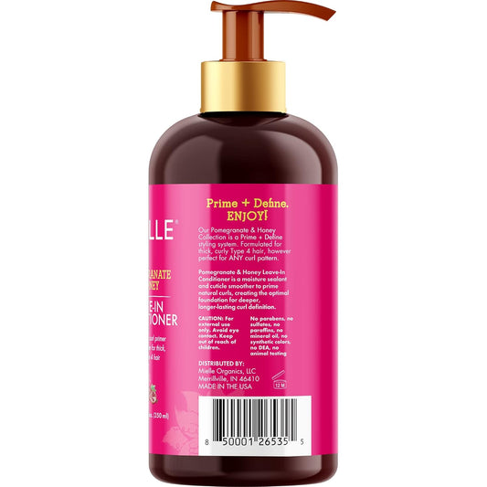 Mielle Organics Pomegranate & Honey Leave-In Conditioner, Moisturizing Curl Primer And Detangler, Repair Damage And Prevent Frizz, Treatment For Thick Curly Hair Type 4 Hair, 12-Fluid Ounces