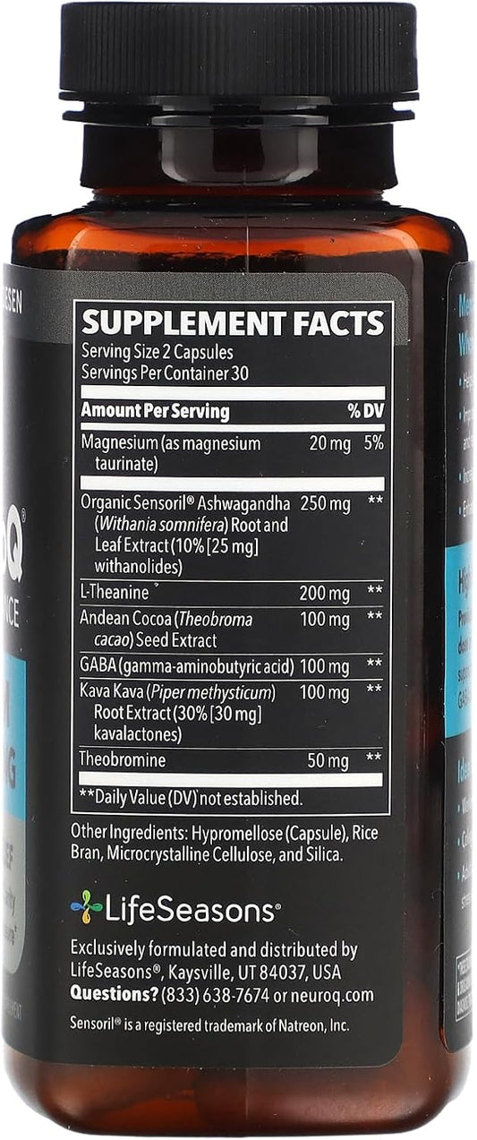 NeuroQ Calm Thinking Supplement Pills - Natural Support for Stress Relief - Boosts Mental Focus & Concentration - Sensoril Ashwagandha, GABA, L-Theanine, Lemon Balm & Chamomile - 60 Capsules