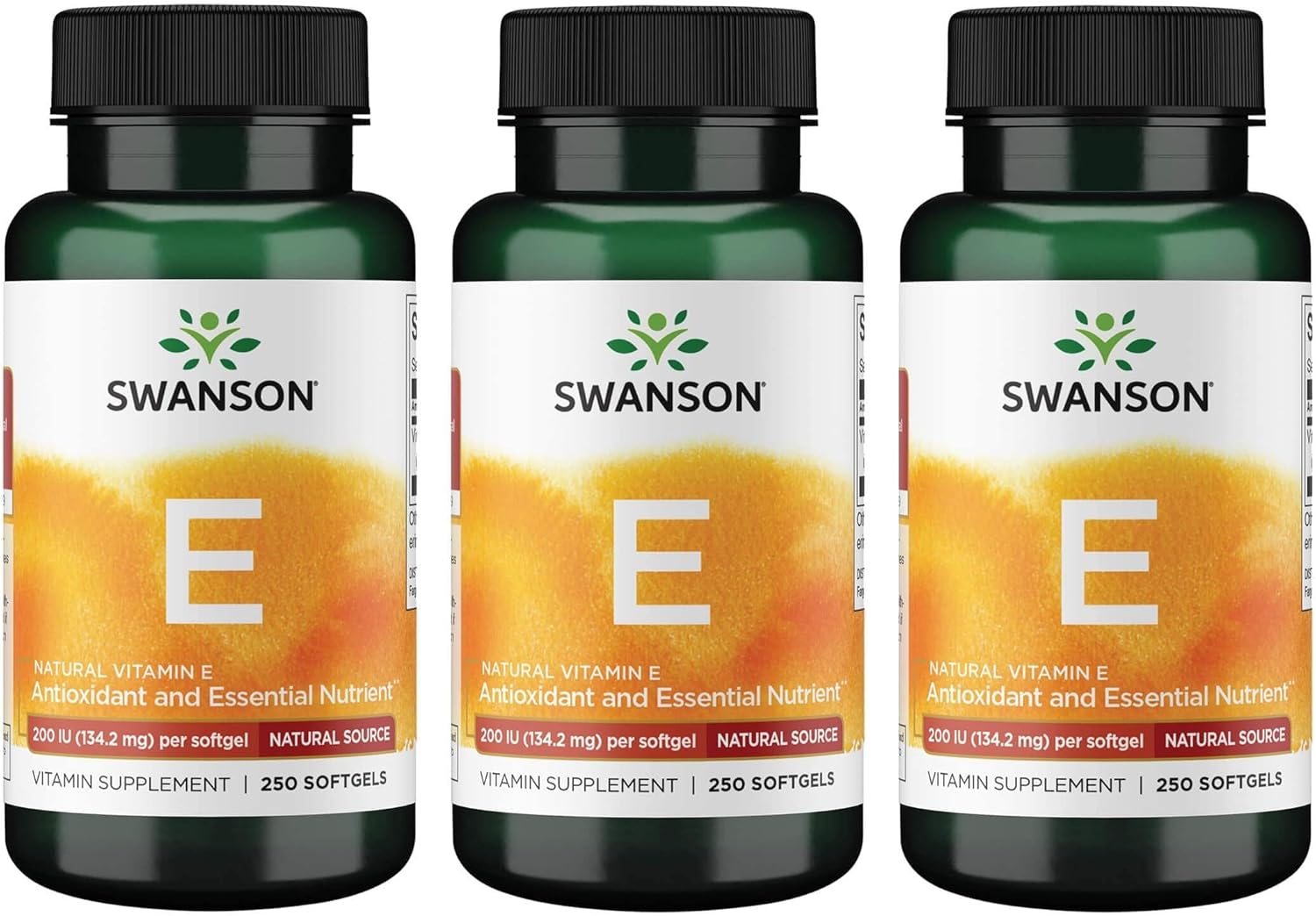 Swanson Natural Vitamin E - Natural Supplement Supporting Heart Health & Tissue Protection - Essential Nutrient Promoting Overall Health & Wellness 200 Iu (134.2 Milligrams) 250 Sgels (3 Pack)