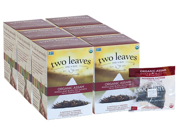 Two Leaves And A Bud Organic Assam Black Tea Bags, Whole Leaf Caffeinated Black Tea In Compostable Sachets, Delicious Plain Or With Milk, 15 Count (Pack Of 6)