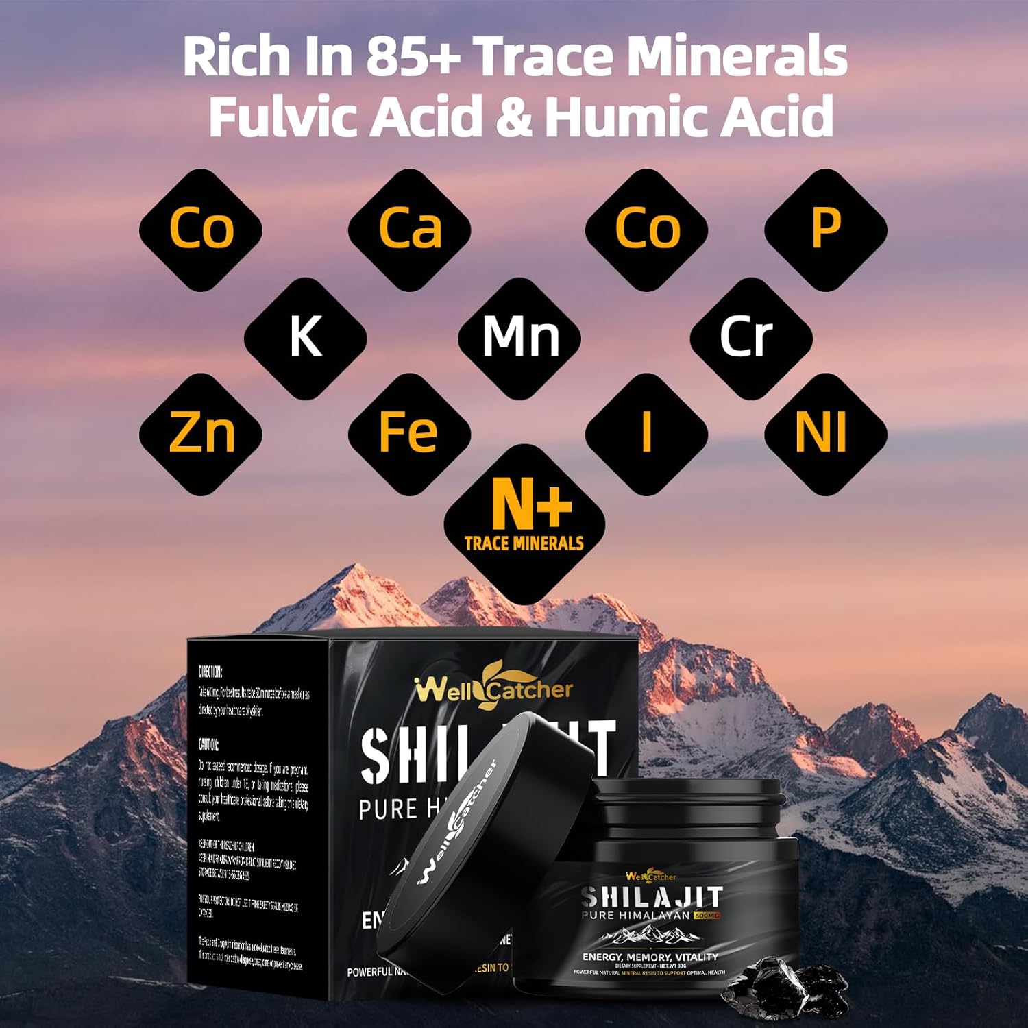 Pure Himalayan Shilajit Resin For Men Women: Natural Organic Shilajit Supplement 600Mg Rich In 85+ Trace Minerals 75%+ Fulvic Acid For Energy Immunity Focus Support 50 Servings
