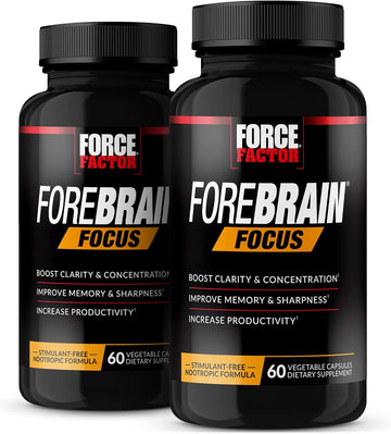 Force Factor Forebrain Focus Brain Booster, Brain Supplement To Boost Clarity & Concentration, Improve Memory & Sharpness & Productivity, Nootropic Brain Support Supplement, 120 Capsules, Black