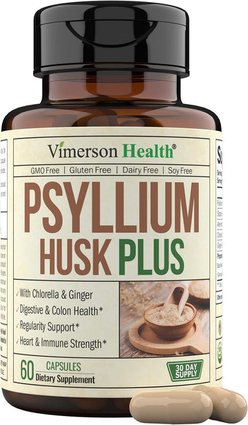 Psyllium Husk Powder Capsules. Fiber Supplement for Digestive, Colon & Gut Health - Dietary Fiber Pills Help Keep You Regular. Antioxidant & Energy Support for Men & Women. Vegan, Non-GMO. 60 Capsules