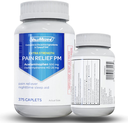 ValuMeds PM Pain Reliever and Nighttime Sleep Aid (375 Count) Acetaminophen 500mg | Fast-Acting Relief for Headaches, Migraines, Minor Aches | Non-Habit Forming Compare to Tylenol PM