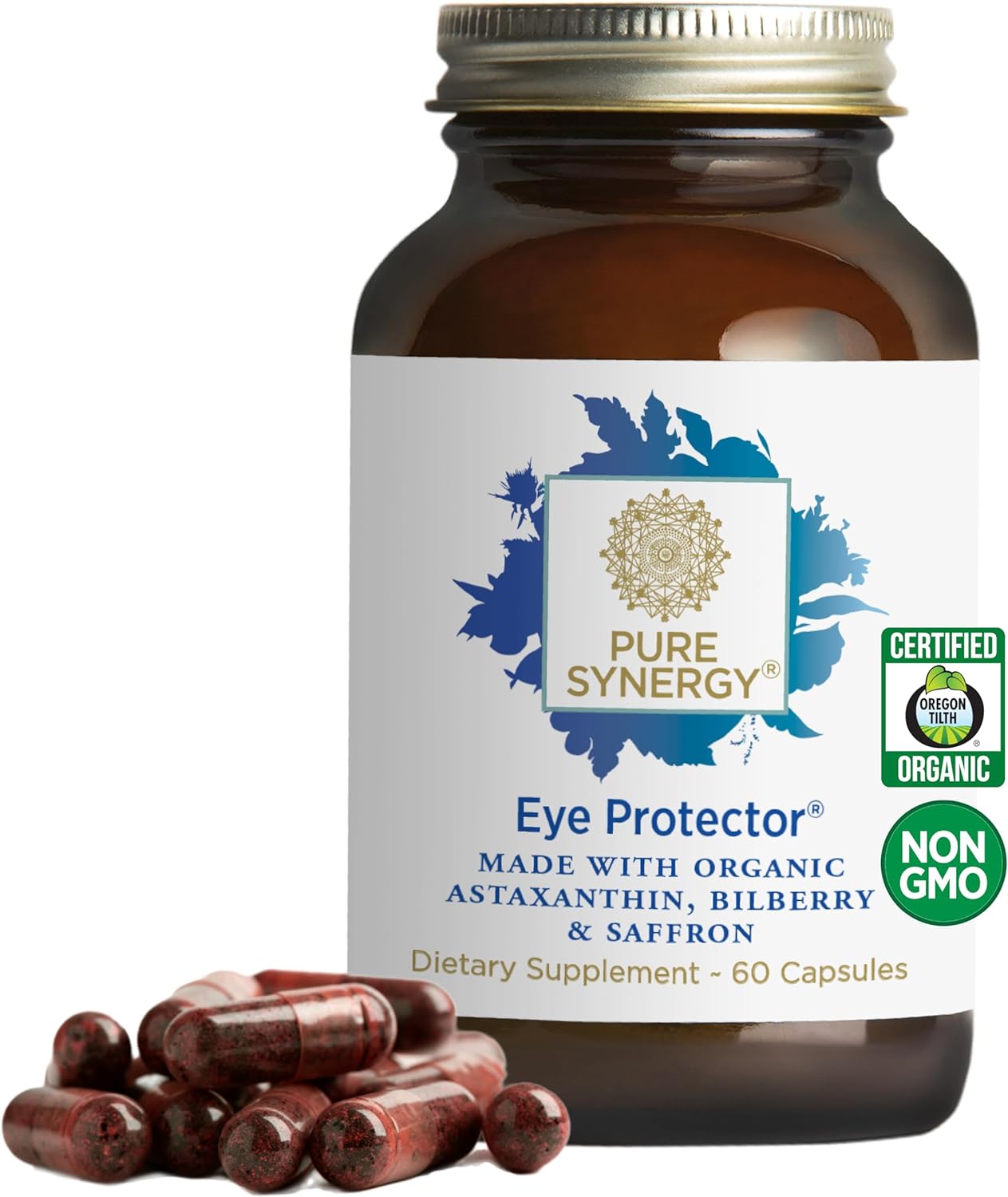 PURE SYNERGY Eye Protector | 100% Natural, Vegan Eye Health Supplement | Advanced Eye Nutrients with Organic Astaxanthin, Lutein, & Zeaxanthin | for Healthy Vision (60 Capsules)