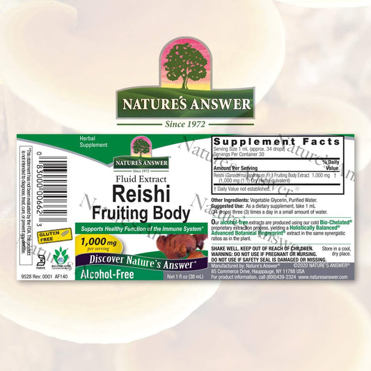 Nature'S Answer Alcohol-Free Reishi Extract Fruiting Body, 1-Fluid Ounce Liquid Extract Immune System Builder