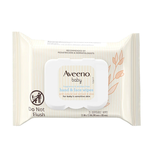 Aveeno Baby Hand & Face Cleansing & Moisturizing Wipes With Oat Extract And Aloe, Fragrance-Free Wipes For Sensitive Skin, Free Of Sulfates, Alcohol, Parabens, And Dyes, 25 Ct (Pack Of 4)