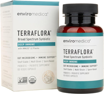 Terraflora Deep Immune Synbiotic- Sbo Probiotic And Prebiotic, Immune Support, Gut Health, Soil Based Spore Pre And Probiotics For Women And Men, Lc-Plasma, Bacillus Coagulans, Subtilis, 60 Capsules