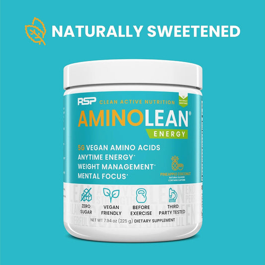 Rsp Vegan Aminolean – All-In-One Natural Pre Workout, Amino Energy, Weight Management With Vegan Bcaas, Complete Vegan Preworkout Powder, Pineapple Coconut