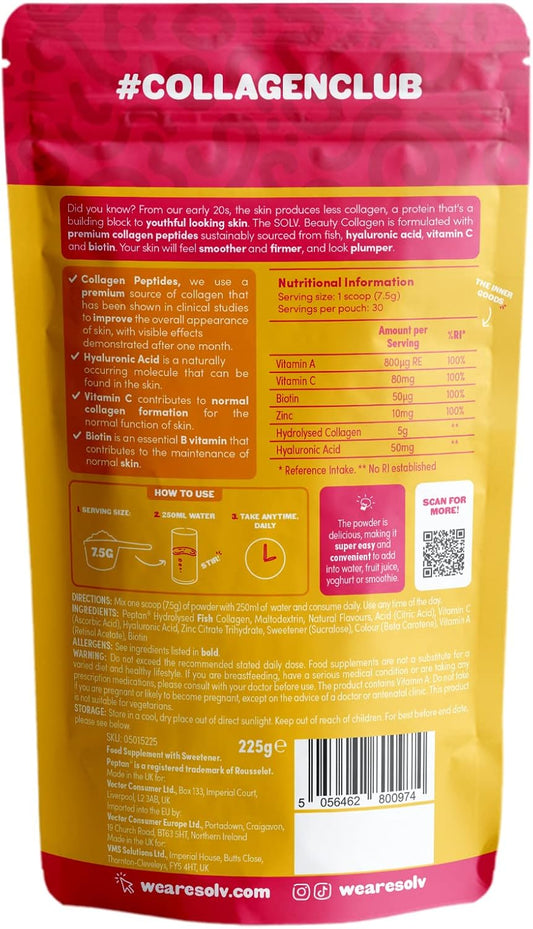 Solv Type 1 Collagen Peptides Powder 5000Mg, Pure Marine Collagen With Hyaluronic Acid, Biotin Hydrolyzed Collagen Supplements - Mango & Lychee (30 Servings), Skin Hair Nail Support Supplements