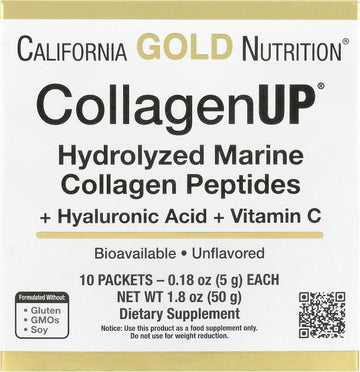 Collagen Peptides Powder With Hyaluronic Acid, Support For Healthy Hair, Skin, Nails, Joints And Bones, Non-Gmo, Gluten And Dairy Free, Unflavored, 10 Packets, 0.18 Oz (5.16 G) Each