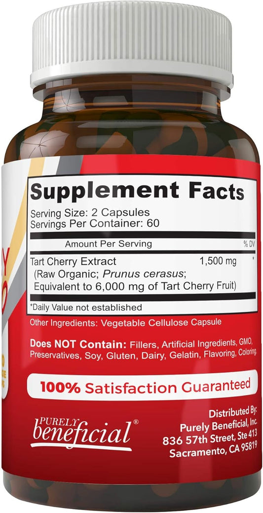 PURELY beneficial Tart Cherry Capsules 6000 mg - Montmorency Cherry, Extra Strength, Raw, Non-GMO, 120 Capsules(Vegetarian)