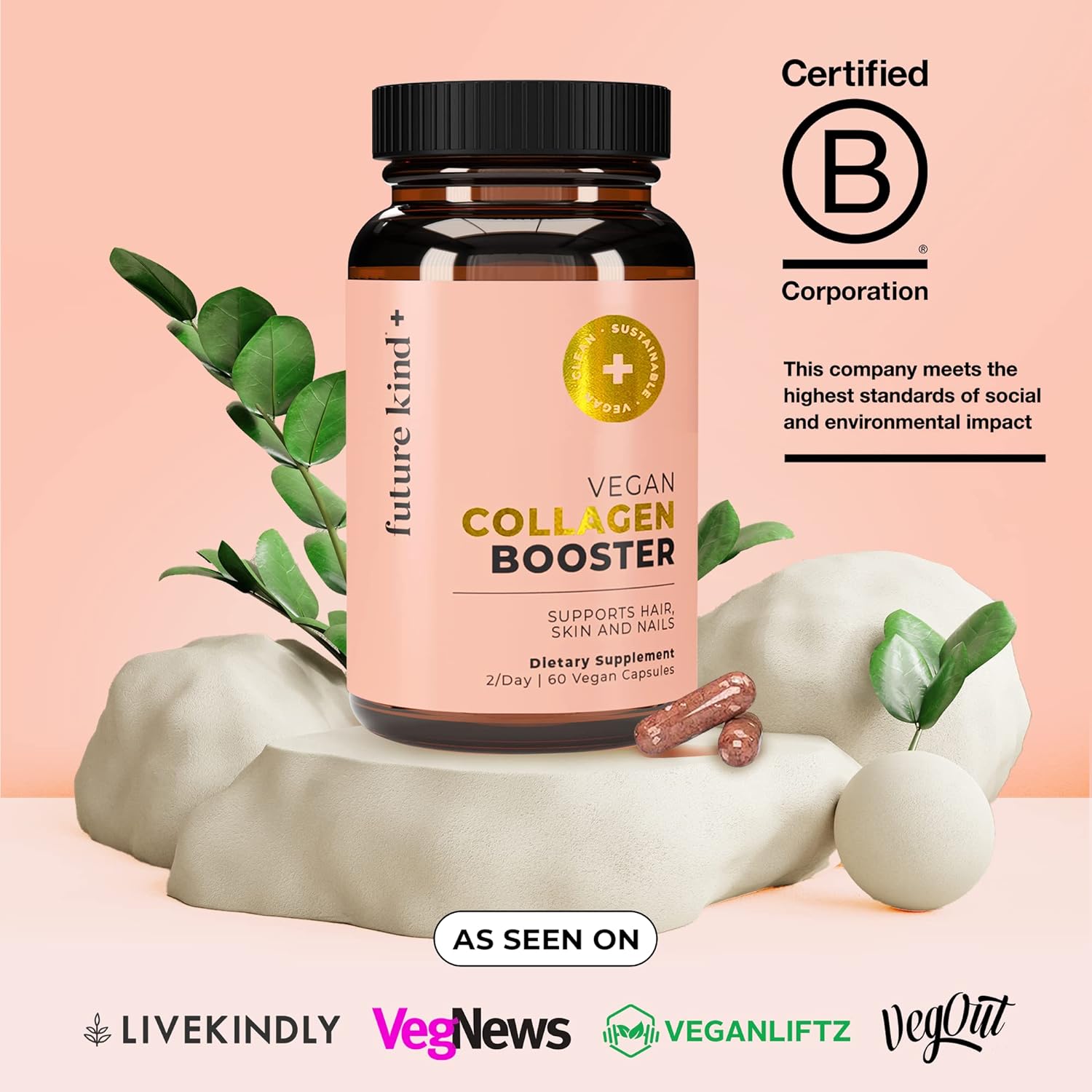 Future Kind Vegan Collagen (60 Vegan Capsules in Glass Bottle) Aids in Collagen Production - Collagen Pills for Women & Men with Biotin and Vitamin C - Collagen Pills for Women Hair Skin Nails : Health & Household