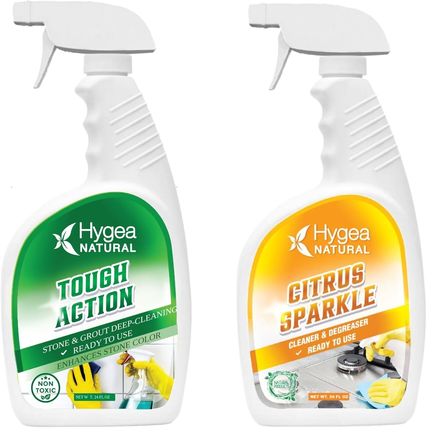 Tough Action Tile & Grout Deep Cleaning Spray 24Oz + Citrus Sparkle Heavy Duty Degreaser & All Purpose Cleaner 24Oz Bundle - Removes Dirt & Scum Without Harsh Chemicals