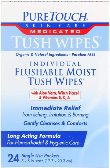 Puretouch Individual Flushable Moist Tush Wipes, 24 Count