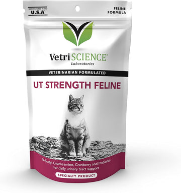 VetriScience UT Strength Feline Urinary Tract Supplement for Cats – Chews for Urinary Tract Support with Cranberry Powder, Bromelain, and Probiotics