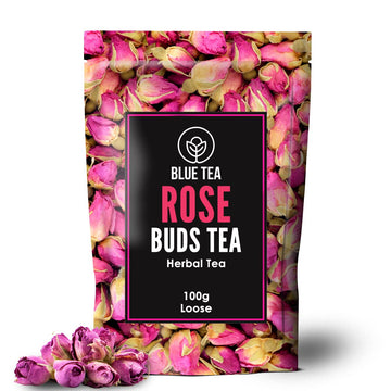 Blue Tea - Rose Buds Herbal Tea Loose Leaf - 3.52 Oz | Rich Vitamin-C | Beautiful Hair & Skin-Caffeine Free- Natural Ingredients - Flower Based -Herbal Tea- Vegan -Non-Gmo | Premium Zipper Pack