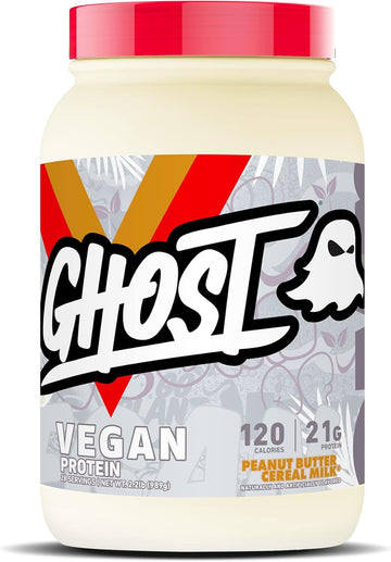 Ghost Vegan Protein Powder, Peanut Butter Cereal Milk - 2Lb, 20G Of Protein - Plant-Based Pea & Organic Pumpkin Protein - ­Post Workout & Nutrition Shakes, Smoothies, & Baking - Soy & Gluten-Free