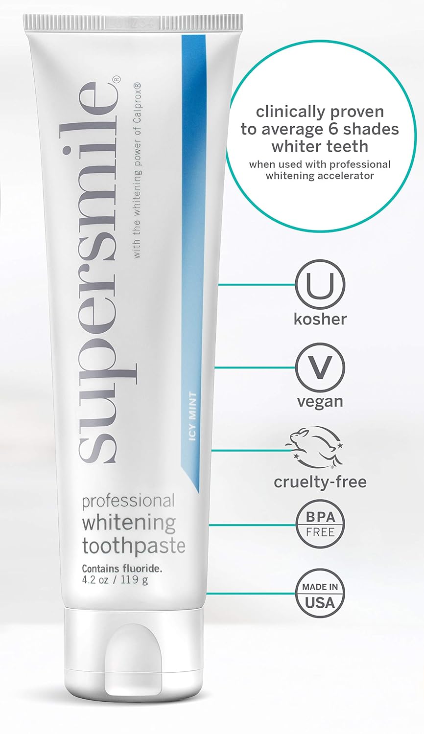 Supersmile Professional Teeth Whitening Toothpaste with Fluoride - Clinically Proven to Remove Stains & Whiten Teeth Up to 6 Shades - Enamel Strengthening - No Sensitivity (Icy Mint, 4.2 Oz) : Everything Else