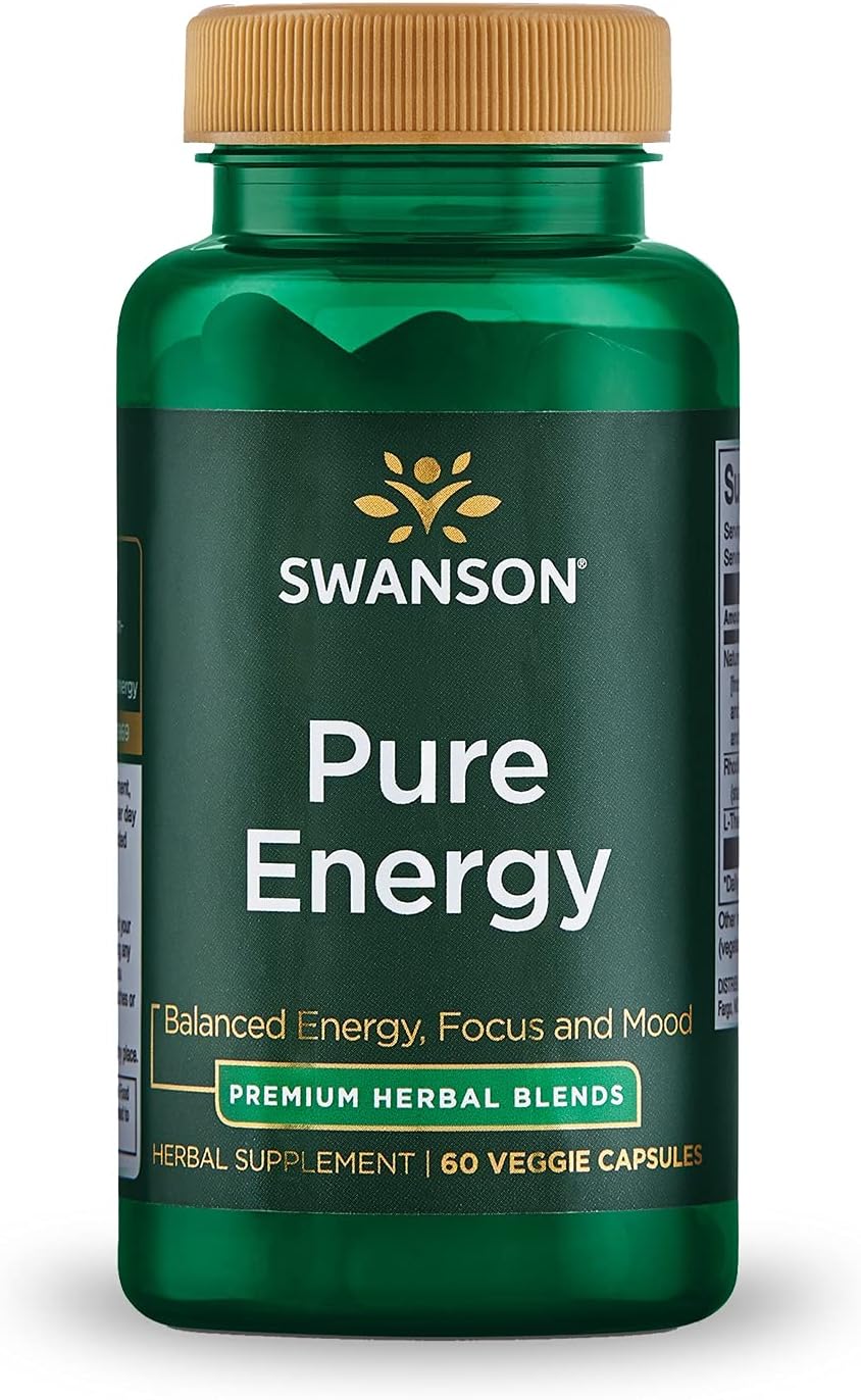 Swanson Pure Energy Metabolism Concentration Mental Focus Mood Support Stress Management Adaptogenic Herbs Herbal Supplement 60 Veggie Capsules (Veg Caps) Vegan