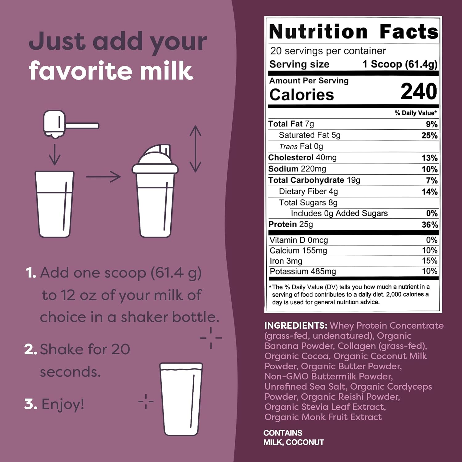 Flavcity Grass Fed Whey Protein Powder - Butter Coffee - 25G Protein, 10G Collagen & 87Mg Caffeine - Made With Organic Reishi & Cordyceps - Gluten Free & No Added Sugars (20 Servings) : Health & Household
