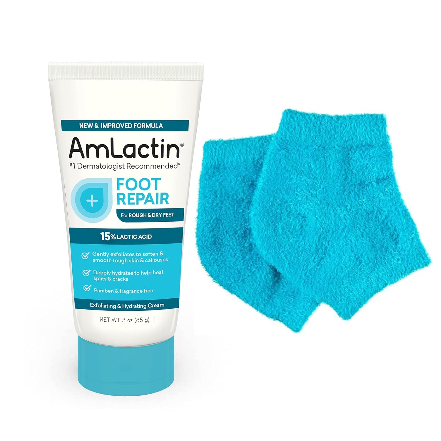 AmLactin Foot Repair Foot Cream Therapy, 3 oz + One Pair Moisturizing Heel Socks