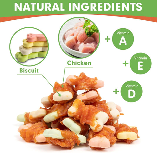 Mon2Sun Dog Treats, Mini Chicken Wrapped Biscuits With Added Vitamins, Healthy Training Snacks For Small Medium And Large Dogs, 10.58Oz