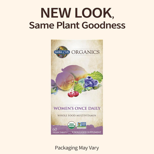 Garden Of Life Organics Multivitamin For Women - Women'S Once Daily Multi - 60 Tablets, Whole Food Multi With Iron, Biotin, Vegan Organic Vitamin For Women'S Health, Energy Hair Skin And Nails