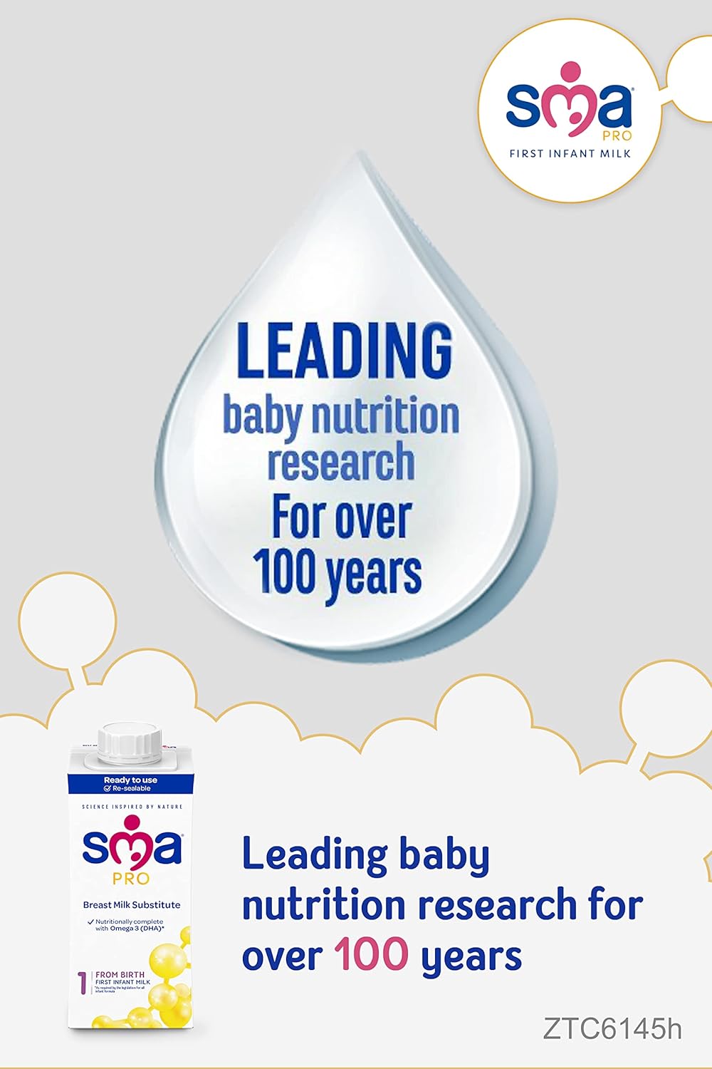 Sma First Infant Baby Milk, Pro From Birth, Ready To Use, Liquid Formula Milk, 200 Ml (Pack Of 12), Packaging May Vary