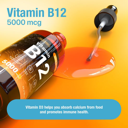 B12 Liquid Spray - Vitamin B12 Drops For Energy And Nerve Function – Support Brain, Memory, Mood, Immune System With B12 Sublingual Vitamins – Maximum Strength Vegan B12 Supplement – 2 Fl Oz