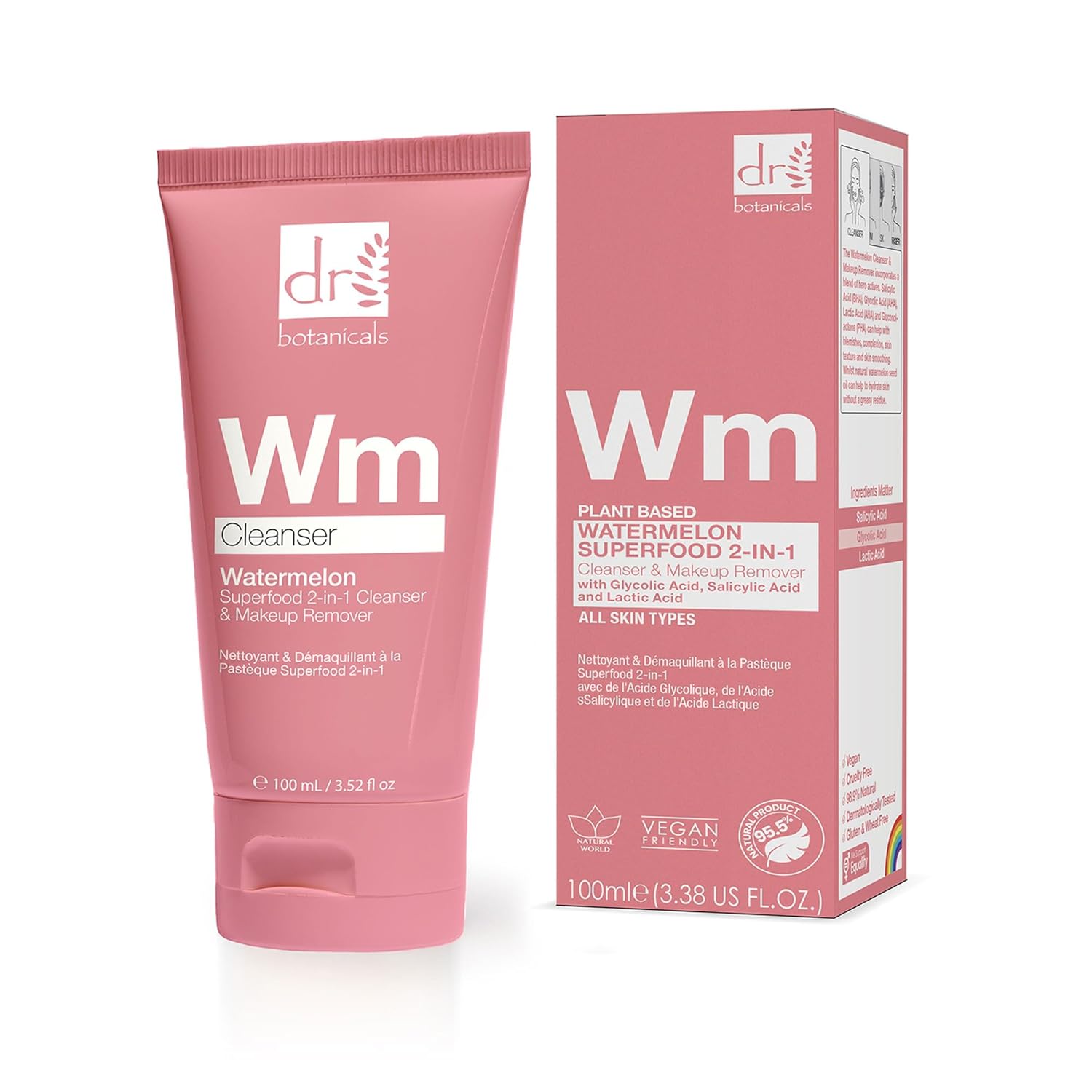 Dr Botanicals Watermelon Cleanser & Makeup Remover 100Ml | Targets Blemishes And Skin Texture - Infused With Watermelon Seed Oil, Salicylic Acid, Glycolic Acid, Lactic Acid, And Gluconolactone