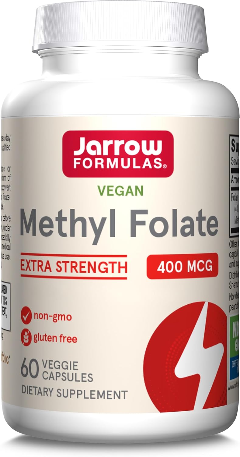 Jarrow Formulas Methyl Folate (5-Mthf), 400Mcg, Folic Acid, 60 Vegan Capsules, Lab Tested, Gluten Free, Vegetarian, Soy Free, Non-Gmo