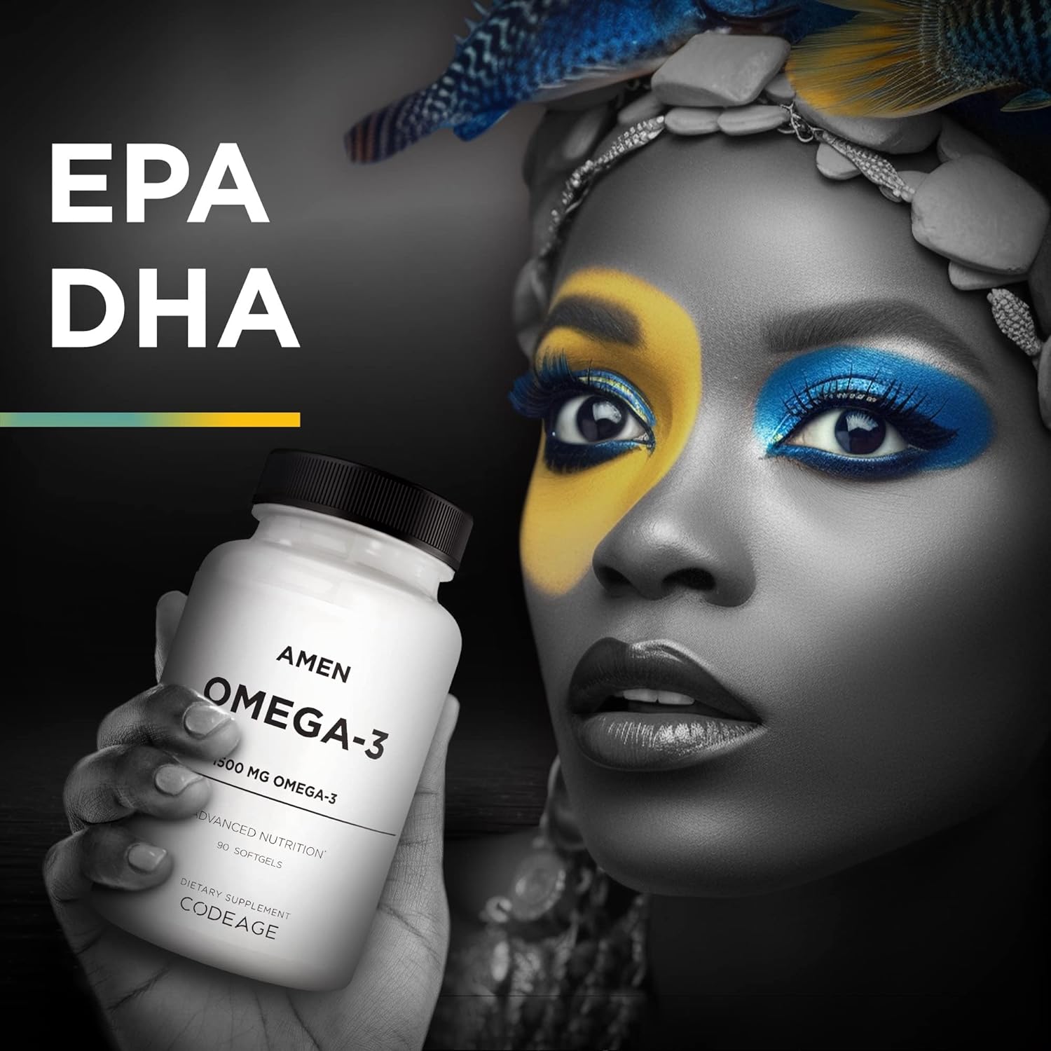 Amen Omega-3 Supplement - 1500mg High-Potency Daily Omega 3 - EPA and DHA Fatty Acids Fish Oil - 45-Day Supply - Heart Health, Immune, Brain, Cognition, Memory Support Vitamins - 90 Soft Gels Capsules : Health & Household