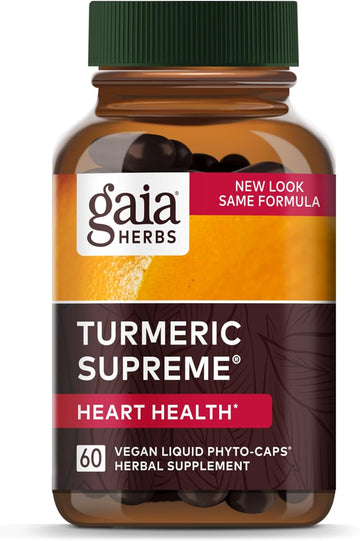 Gaia Herbs Turmeric Supreme Heart - Heart Support Supplement - With Ginger, Hawthorn, Black Pepper, Coleus Curcumin & Japanese Knotweed - 60 Vegan Liquid Phyto-Capsules (30-Day Supply)