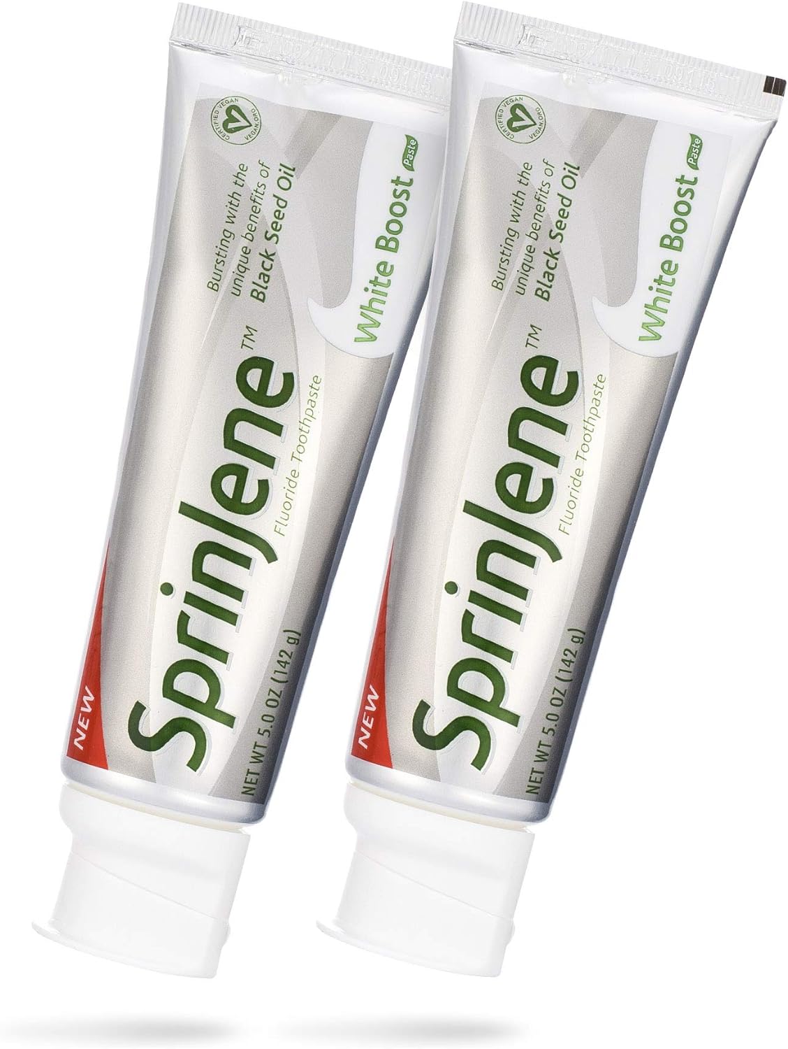 SprinJene Natural Teeth Whitening Toothpaste with Fluoride, SLS Free with Patented Black Seed Oil & Zinc for Cavity Protection Dry Mouth, Fresh Breath Cruelty-Free, Gluten Free 2 Pack (White Boost)